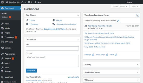 Admin Area Dashboard