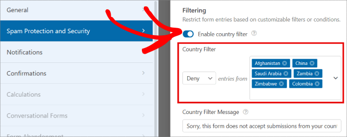Country filter in WPForms