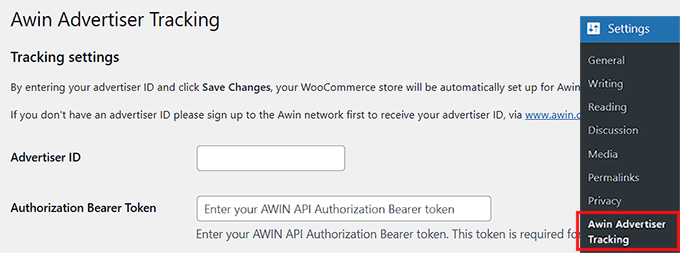 Add AWIN Advertiser ID