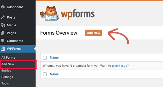 Add new form in WPForms