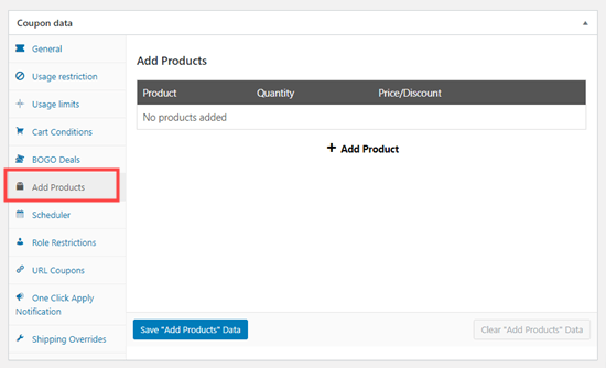 Click on the 'Add Products' tab