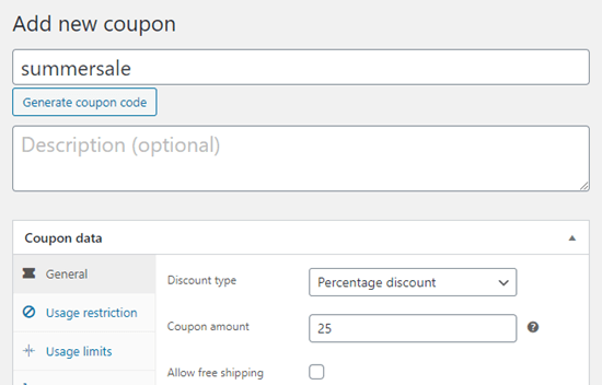 Setting the discount for your coupon
