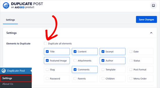 Choose elements to duplicate 