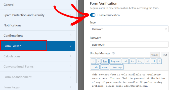 enable password protection in WPForms