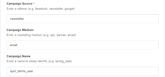 Enter campaign source and medium