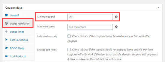 Setting a minimum spend of $20