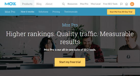 Moz Pro's signup page