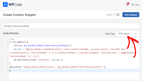 Paste code snippet into the Code Preview box
