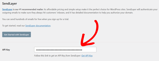 Paste the SendLayer API key into WP Mail SMTP
