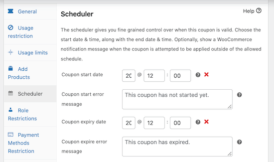 Scheduling a WooCommerce coupon by setting a start and end date