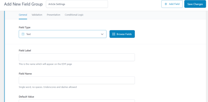 Select field type and other details