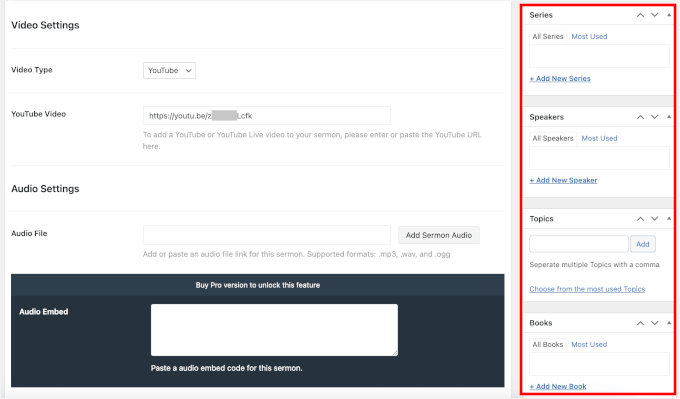 Setări suplimentare pentru serii, vorbitori, subiecte și cărți