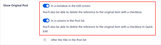 Show Original Post options in Duplicate Post