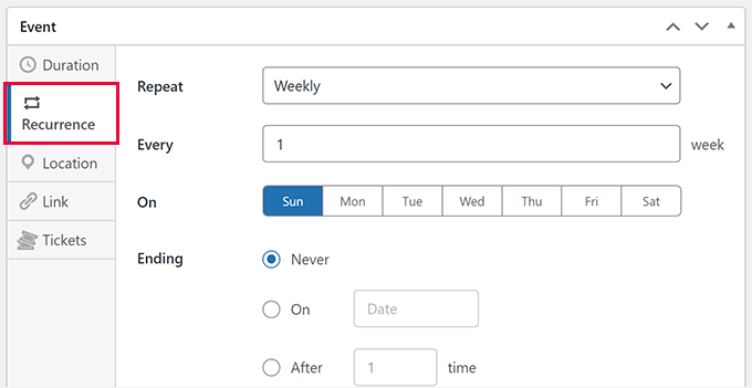 Setați eveniment recurent