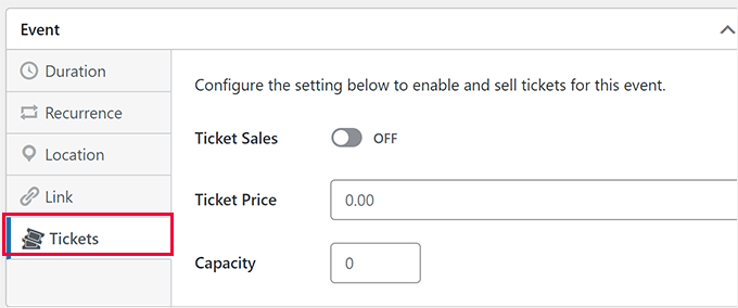 Configurarea biletelor pentru eveniment
