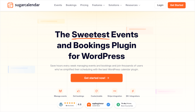 Pagina principală Sugar Calendar