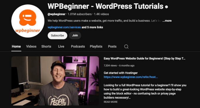 Canalul de YouTube WPBeginner
