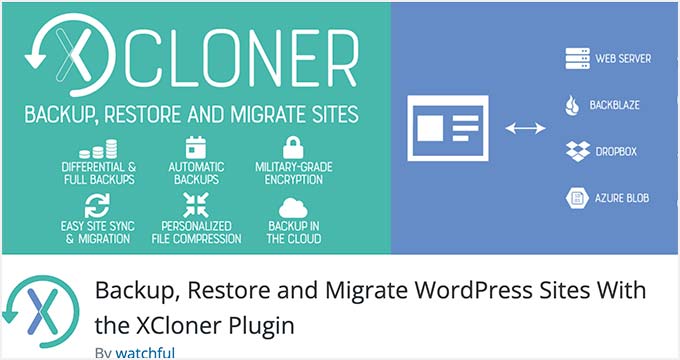The XCloner plugin for WordPress