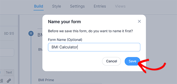 Add a name for the BMI calculator form