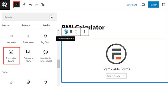 Add BMI calculator with the Formidable Forms block