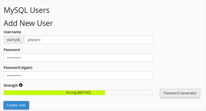 Database username and password