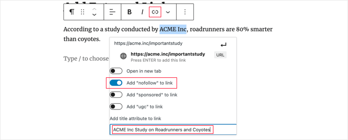 All in One SEO Title and Nofollow in Block Editor