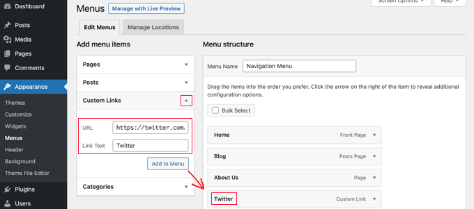 Adding a Custom Link to Your Navigation Menu