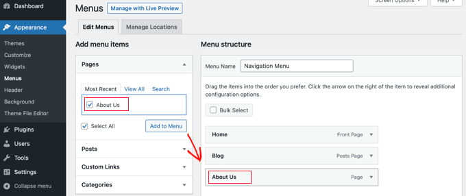 Adding an Internal Link to Your Navigation Menu