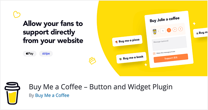 The Buy Me a Coffee tip jar plugin on the WordPress website