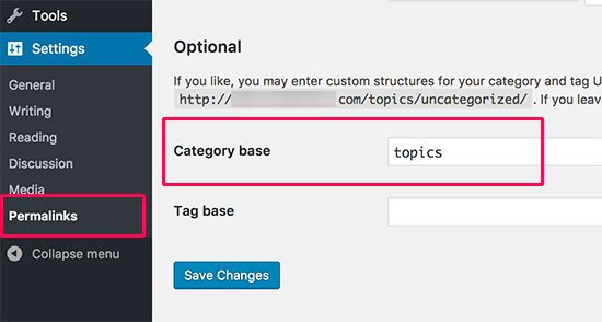 Changing category base section