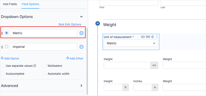 Choose the default measurement system for the BMI calculator