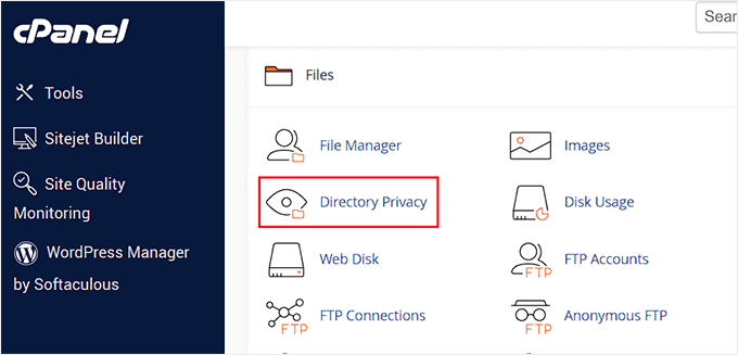 Click on the Directory Privacy option in the Files section
