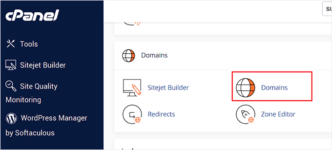 Click the Domain option in the cPanel