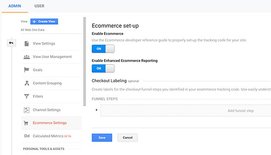 Enable eCommerce tracking in Google Analytics