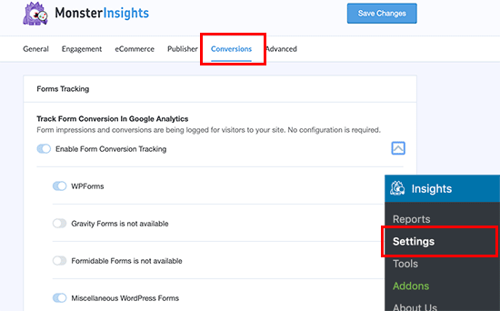 Form conversion settings