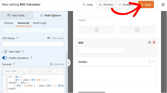 Save your BMI calculator form