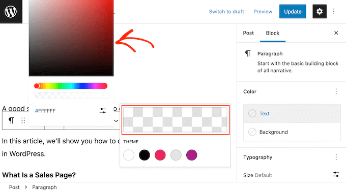 Customizing your text using the color picker