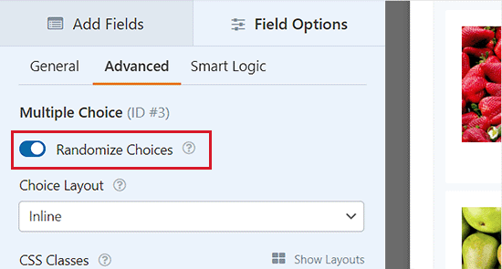 Toggle the Randomize Choice switch