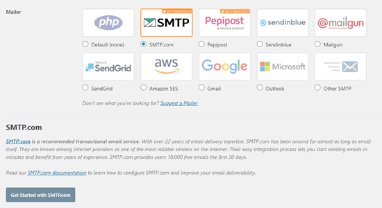 Choosing a mailer in WP Mail SMTP