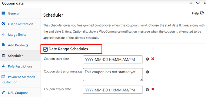 Markera rutan Datumintervallscheman