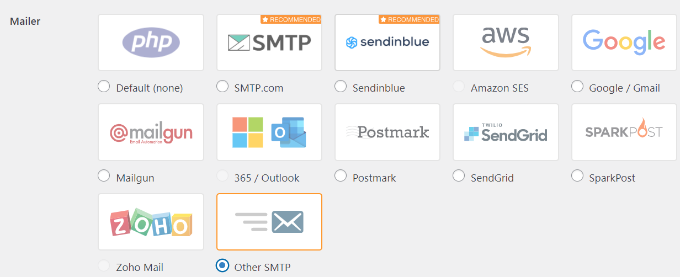 Choose Other SMTP as mailer