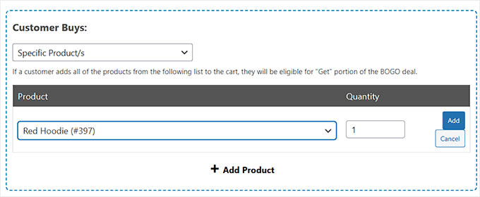 Välj en produkt som utlöser erbjudandet