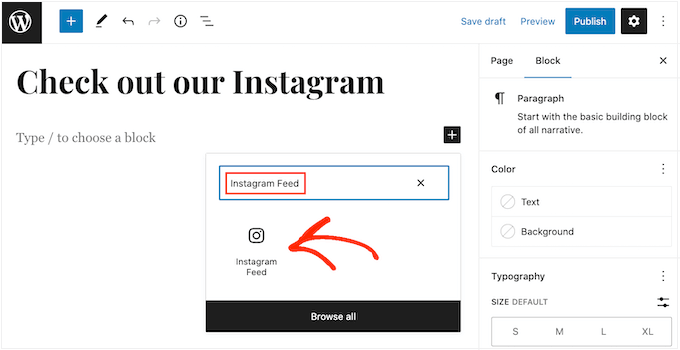 将 Instagram 的 Feed 块添加到您的 WordPress 网站