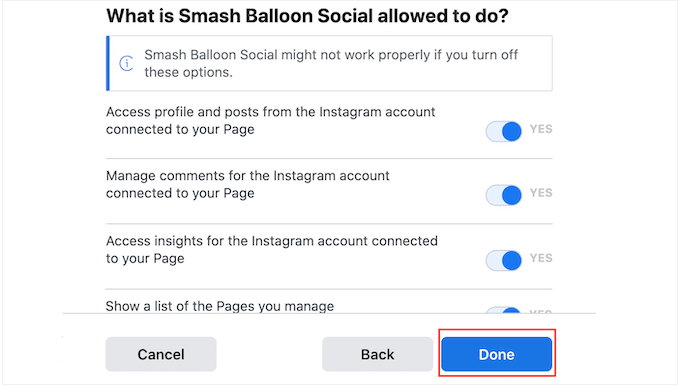 授予 Smash Balloon 访问您 Instagram 帐户的权限