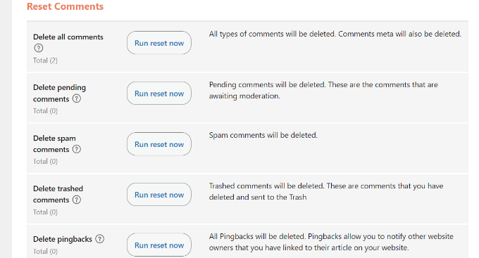 Reset comments on your site