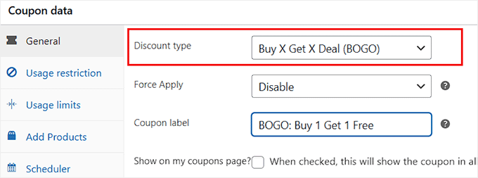Välj BOGO som rabatt-typ