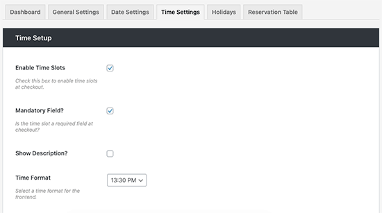 Time slot settings