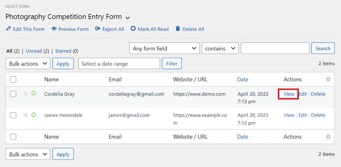 View form entries