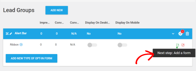 Add a form to ribbon type