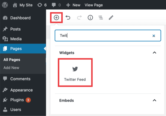 Add Twitter feed to page